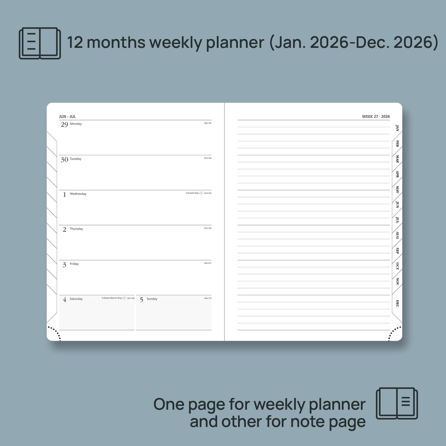 POPRUN Weekly Planner 2026 (Medium 6.5" x 8.5") Calendar 12 Months Notebook with Horizontal Layout, Leather Soft Cover, Monthly Tabs, Inner Pocket, 100GSM Thick Paper, Pen Holder - Soft Pink