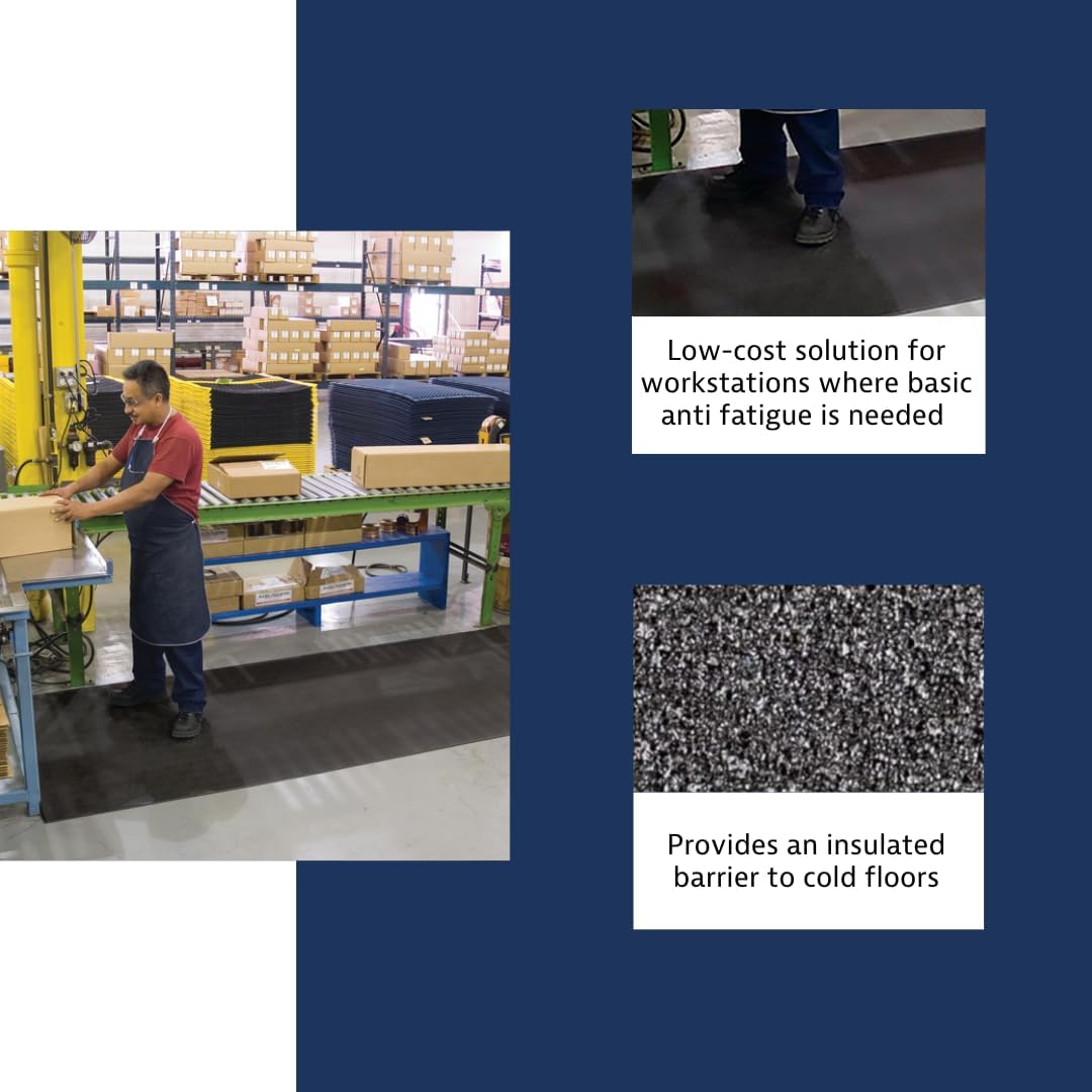 Notrax 411 Sof-Tred™ 3' x 60' x 3/8" Anti Fatigue Mat, Enhanced Slip Resistance with Beveled Edges and Pebbled Surface, Ideal for Industrial and Commercial Workplaces, Black, 411R0336BL