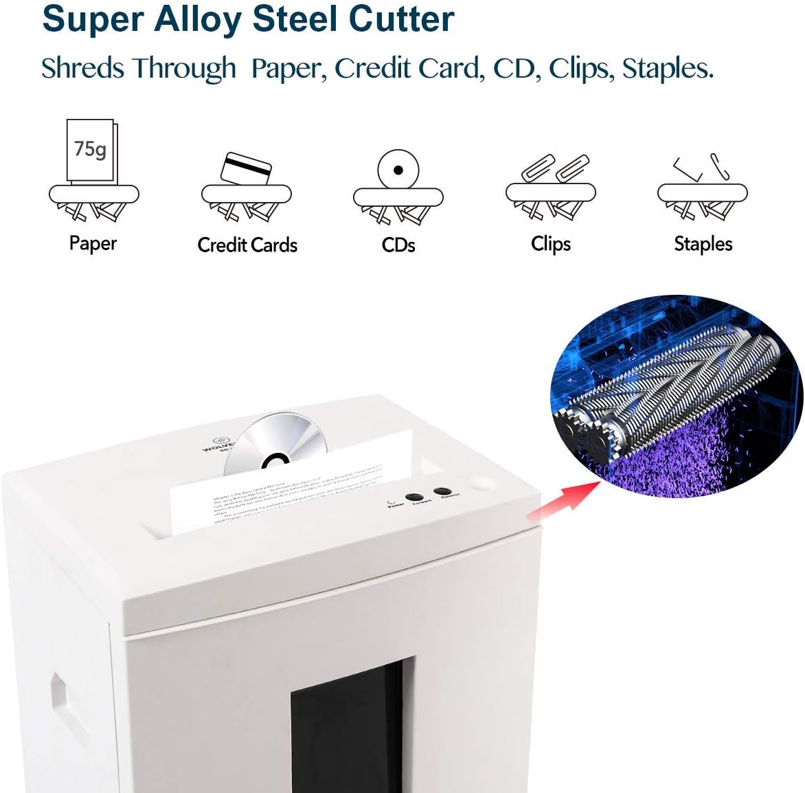 WOLVERINE 18-Sheet Shredders for Home Office Heavy Duty P-4 Security Level Crosscut Paper Shredder Paper/CD/Card Ultra Quiet Paper Shredder for Home with 6 Gallons Pullout Waste Bin SD9113(White ETL)