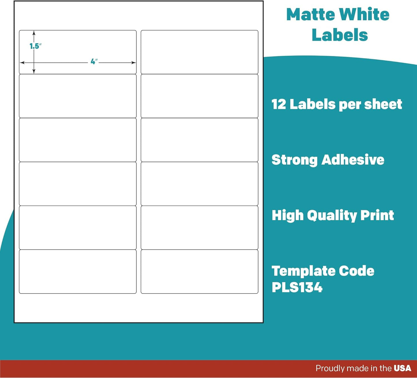 Premium Label Supply White Sticker Address Labels – 4" x 1.5" – Laser/Inkjet Compatible – (12 per Sheet), 25 Sheets – 300 Total Adhesive Labels