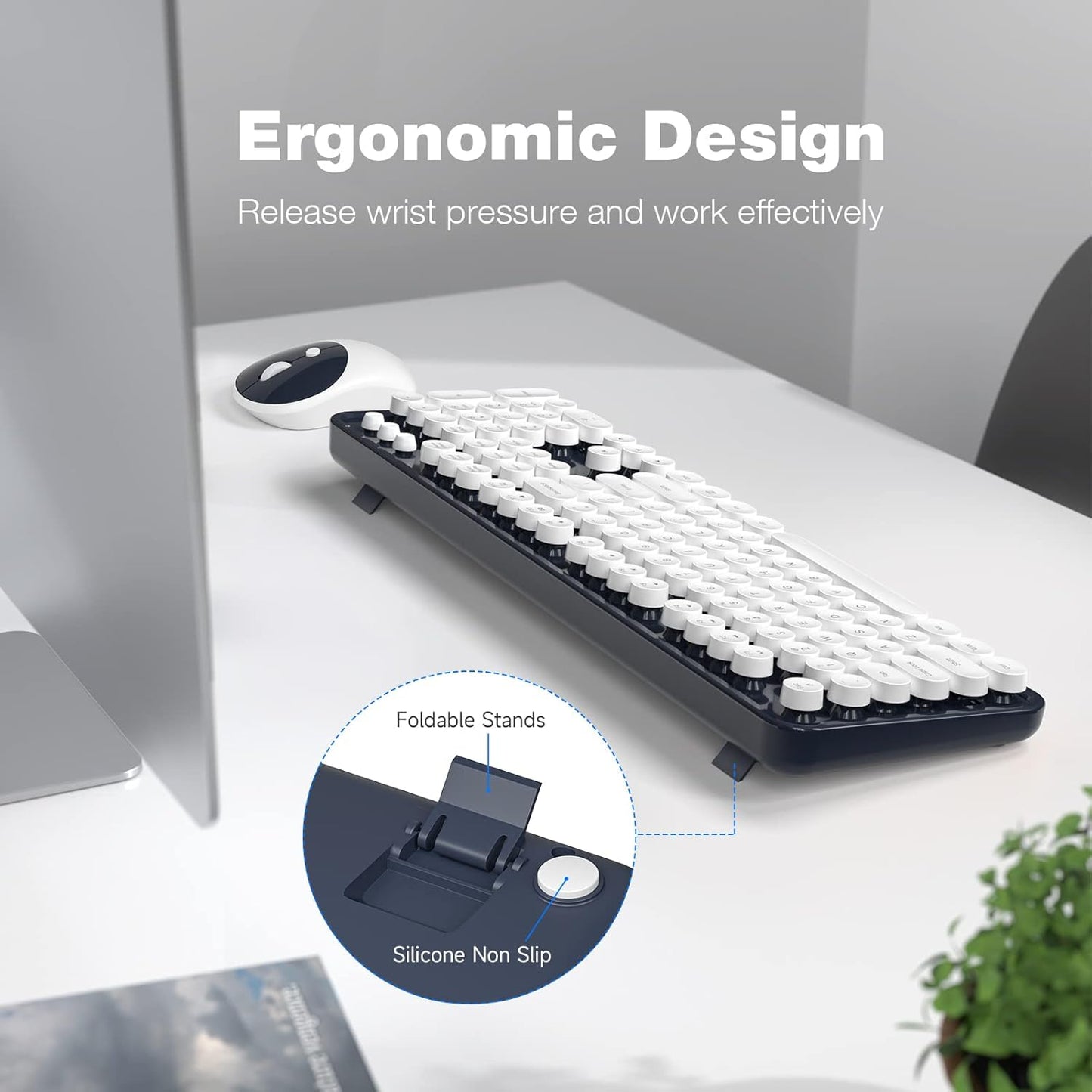 MOFII Wireless Keyboard and Mouse Combo, Dark Blue 2.4G Full Size Keyboard, Round Key Typewriter Keyboards and Cute Mice with 2 in 1 USB Dongle, for PC Laptop Chromebook Smart TV