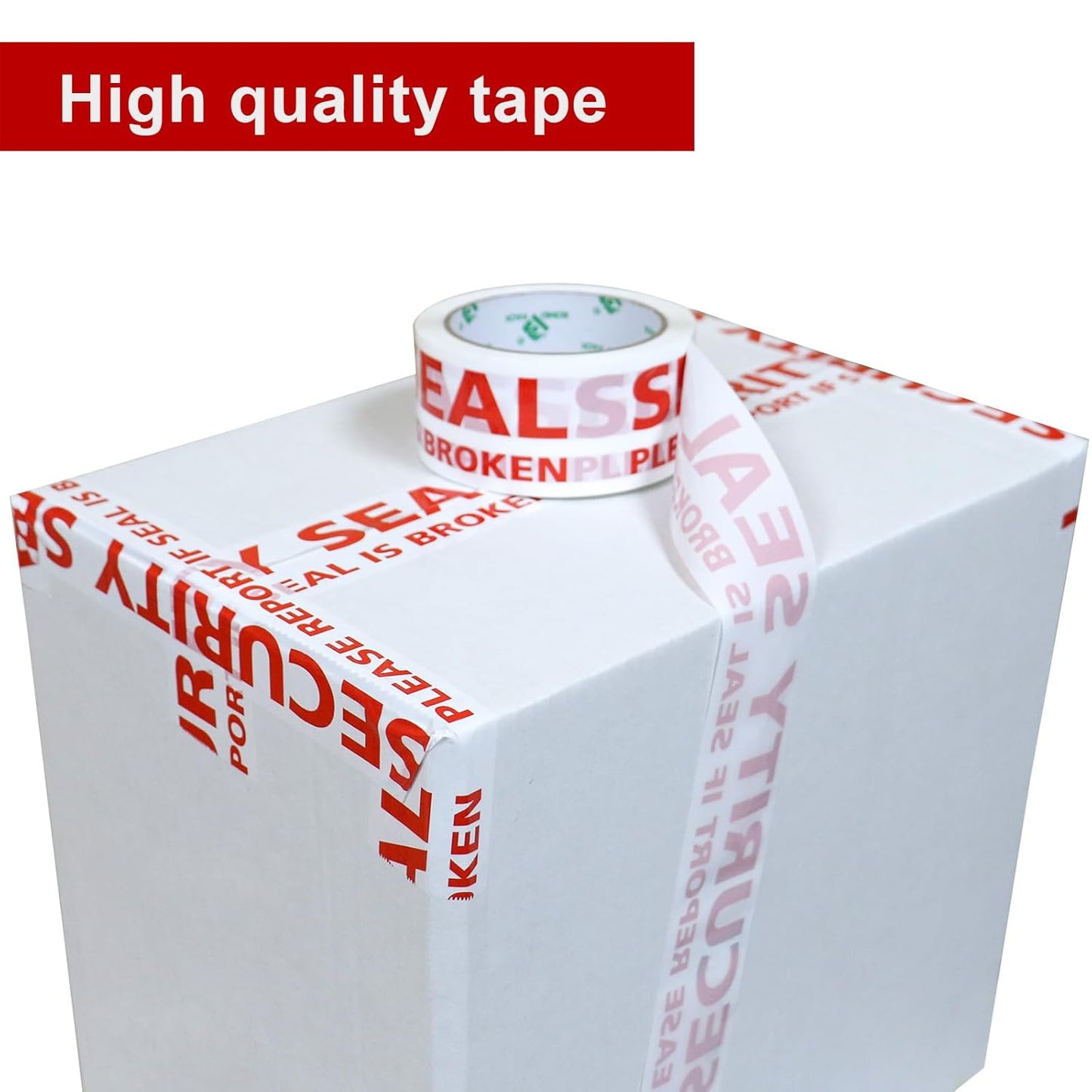 BOMEI PACK Security Seal Tape, Please Report if Seal is Broken Printing Packing Tape with Dispenser, 2.4mil 2inch x 60yds, 6Rolls Heavy Duty Fragile Tape Refills for Shipping, Moving and Sealing