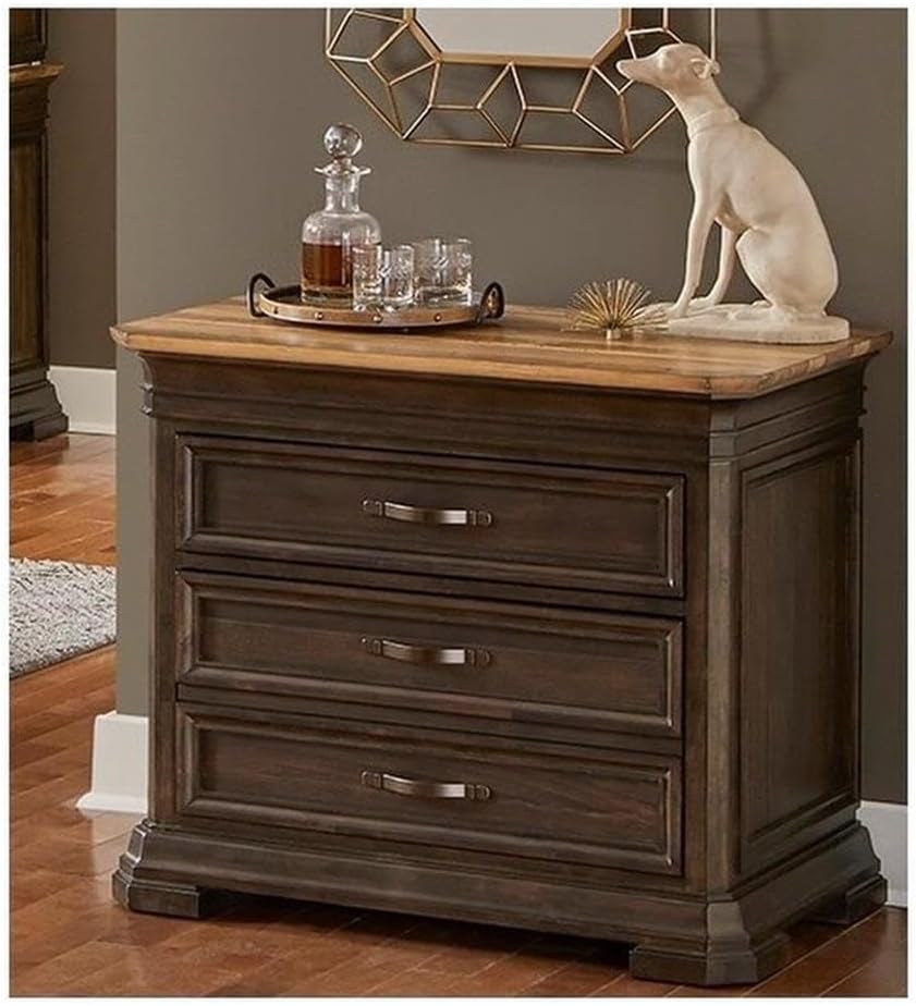 BOWERY HILL Executive Lateral File with Solid Wood Plank Top in Brown