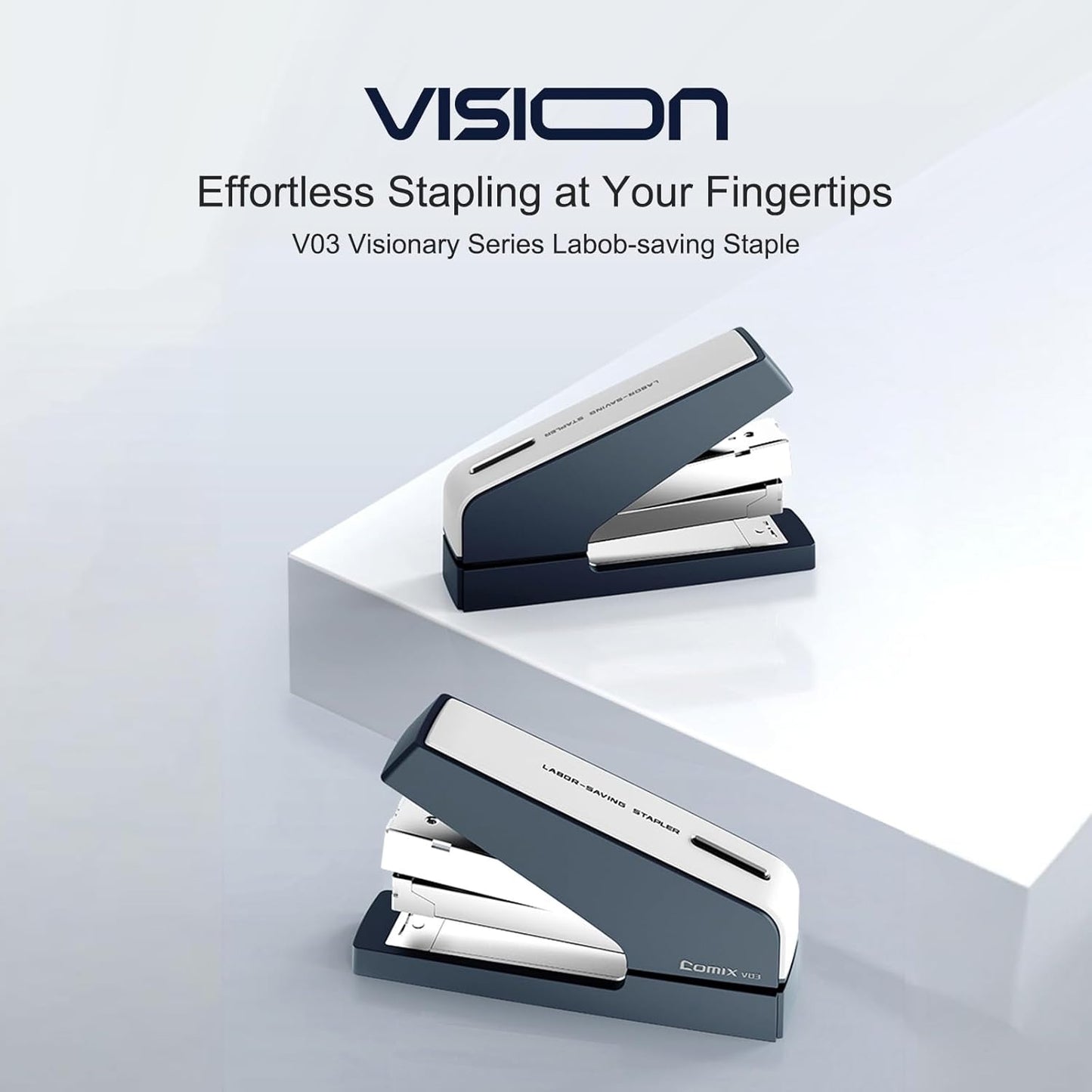 Comix Desk Stapler, 40 Sheet Capacity, Quick-Change Pop-Up Stapler Track, for Office & Classroom, Blue&Gray