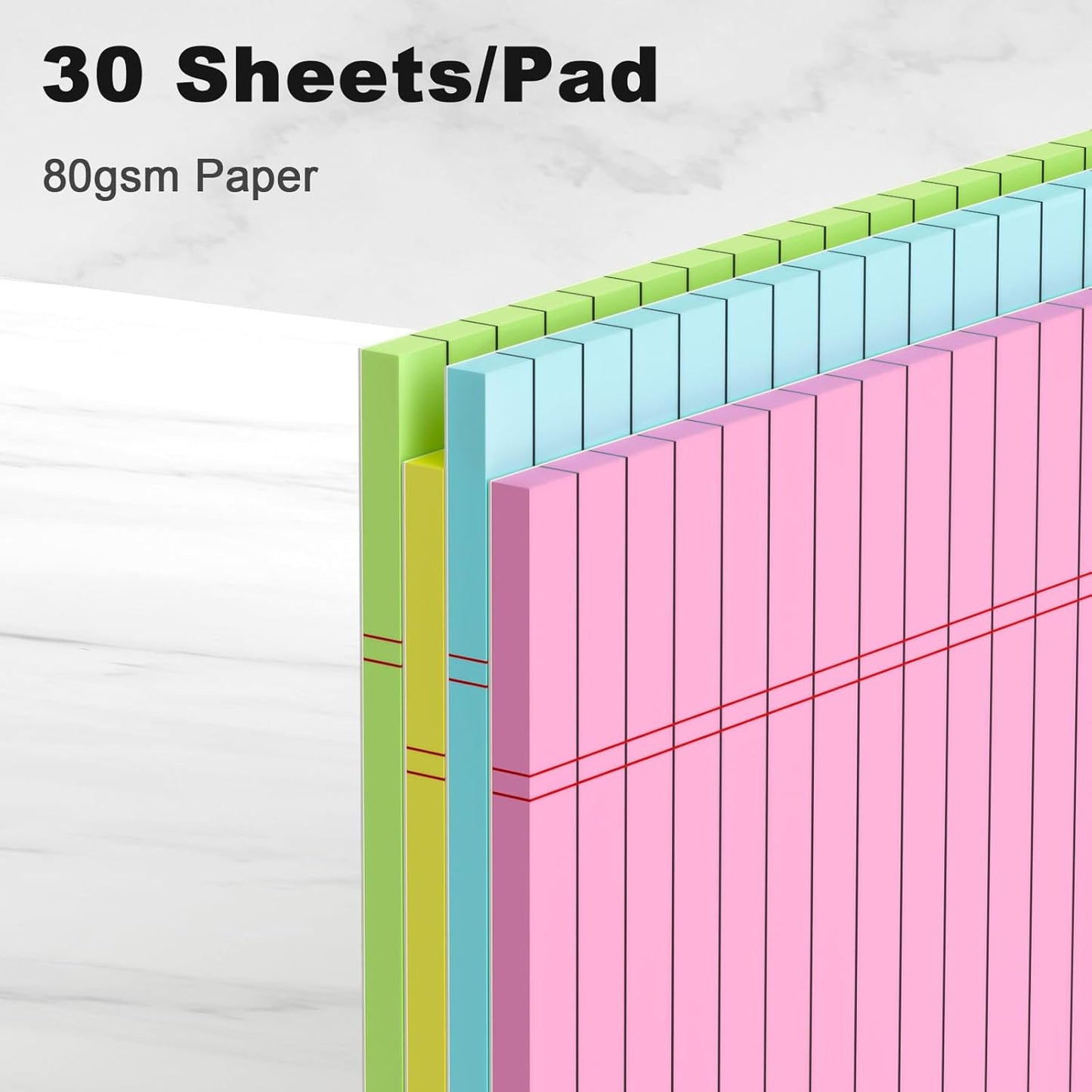 Colored Legal Pads 8.5 x 11 Note Pads 8.5x11 inch, Wide Ruled Clear Print Writing Pads 30 Sheets/Pad, 20lb Colored Paper, Perforated Notepad with Sturdy Back (4 Pads)