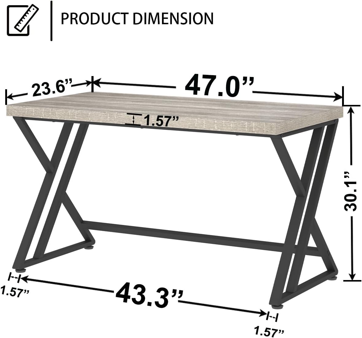 LVB Grey Desk, Industrial Wood Home Office Computer Desk for Bedroom, Farmhouse Metal Wooden Study Work PC Gaming Writing Table, Modern Simple Executive Writing Desk, 47 Inch, Light Gray