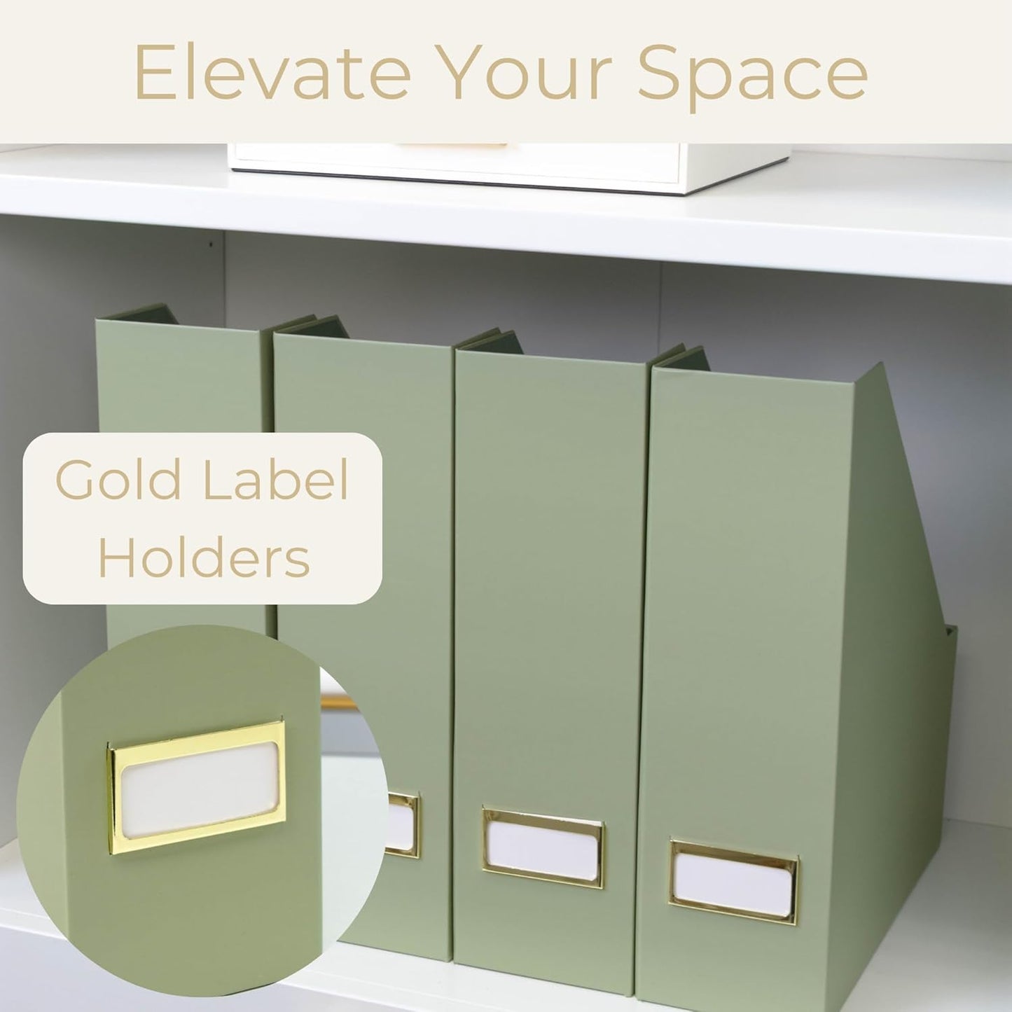 BLU MONACO Set of 6 Foldable Magazine File Holders in Earth Green – Sturdy Cardboard Vertical Organizers with Label Holders – Office File Storage Box, Desk Organizer, Paperwork and Document Holder