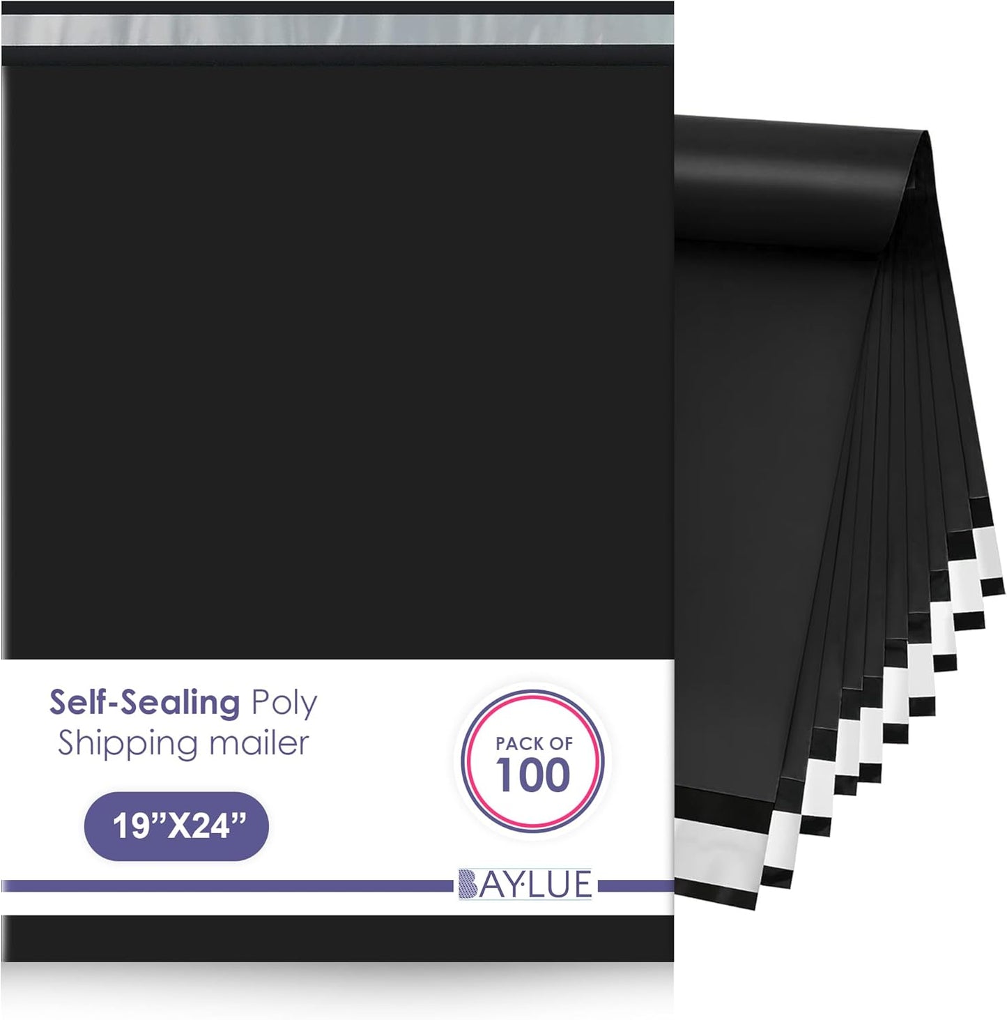 Black Large Poly Mailers 19x24 Inch | Strong Adhesive Self-Seal Mailer Bags | Tear, Tamper, Water Resistant Shipping Envelopes | Thick Strong polymailer Bags XL Clothing Shipping Bags | 100 Pcs Bulk