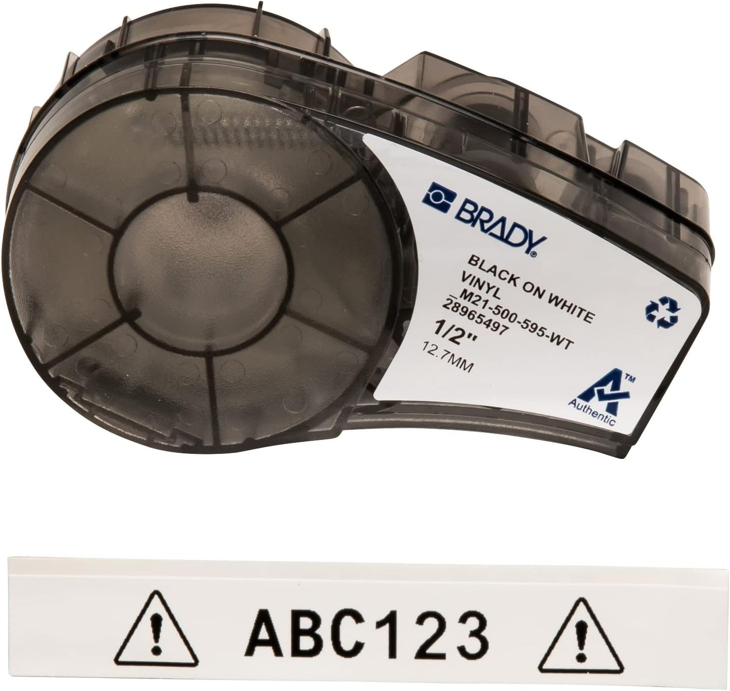 Brady M211 Portable Bluetooth Monochrome Label Printer & Authentic (M21-500-595-WT) All-Weather Vinyl Label for Indoor/Outdoor ID, Lab and Equipment Labeling, Black on White .5" W 21' L