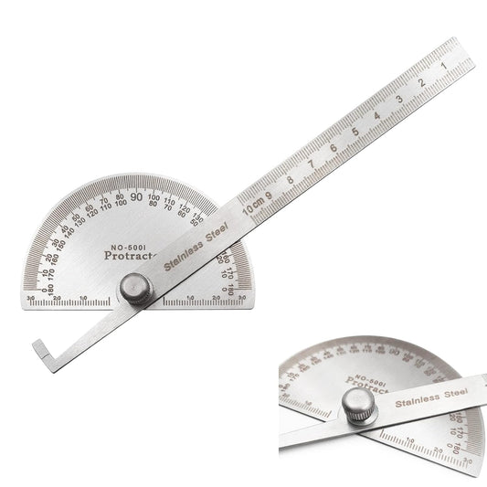 Stainless Steel Angle Protractor, 0-180 Degrees, 10 cm Woodworking Ruler, Angle Measure Tool
