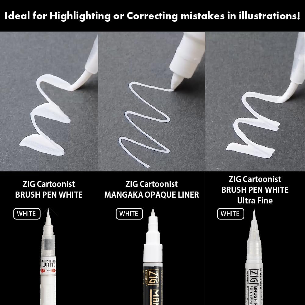 Kuretake Zig Inktober pen set, for Illustration, Manga Drawing, Lettering and Calligraphy, Professional Artist, Made in Japan (White(3pcs.))