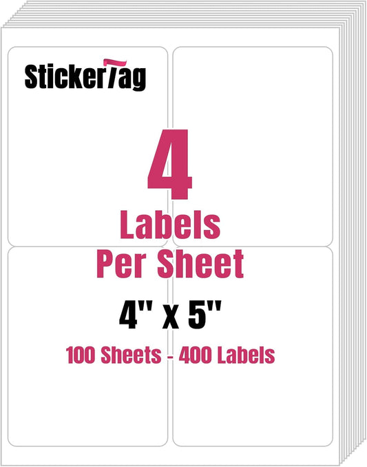 4UP 4" x 5" Shipping Labels Compatible with Laser & Inkjet Printers, Address Mailing Labels Self Adhesive Stickers (100 Sheets)