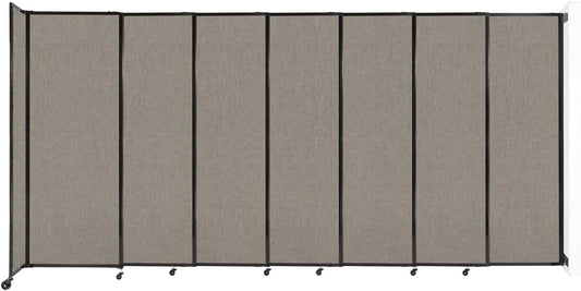 Wall-Mounted Sliding StraightWall Room Divider | Adjustable Widths | Locking Wheels | Room Separator | Up to 15'6" Wide x 7'6" Tall Warm Pebble Fabric Panels