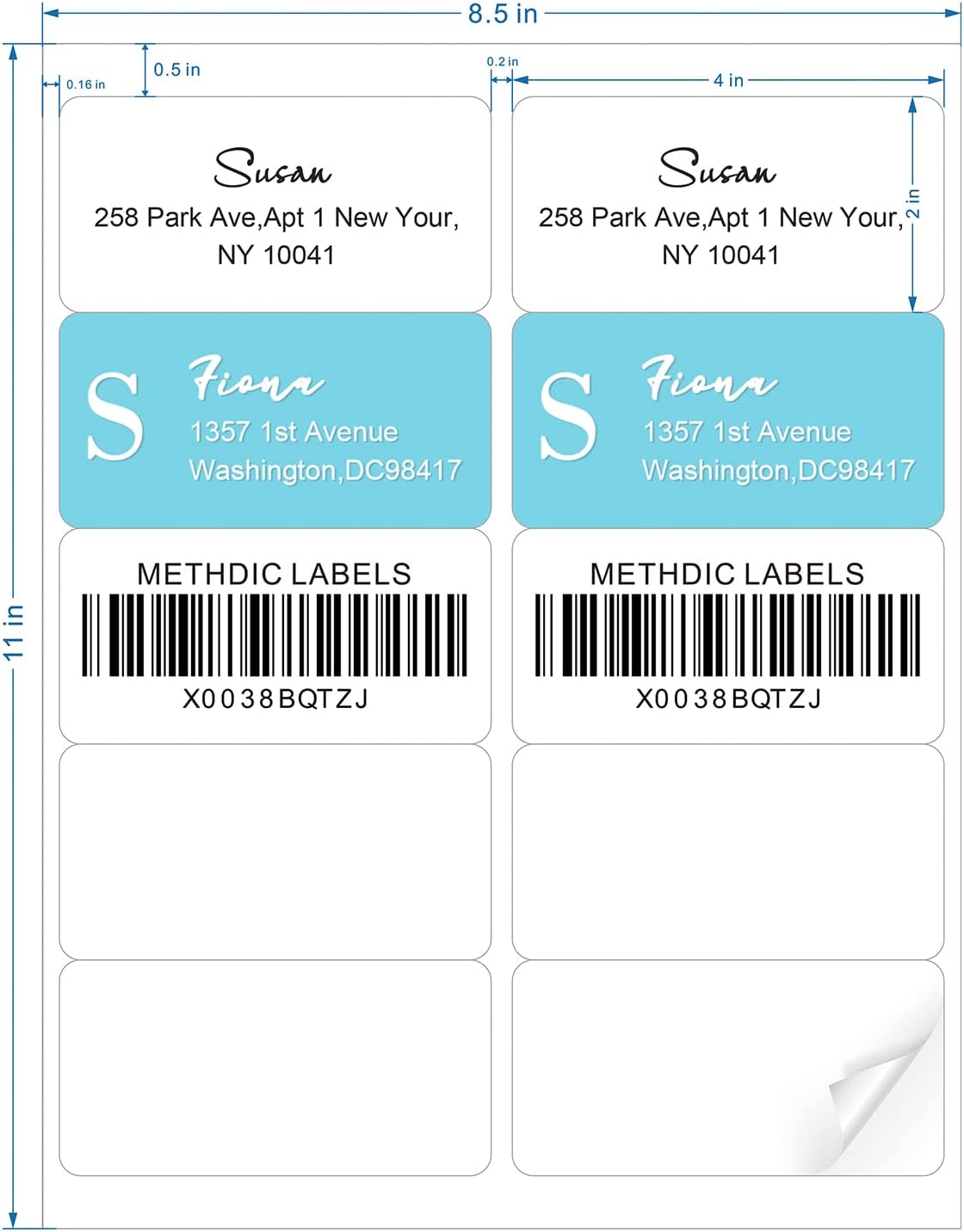 Methdic Shipping Labels 2"×4" 300 Labels Sticker Paper for Laser/Ink Jet Printer Mailing Labels 8.5"*11" White 10 per Sheet