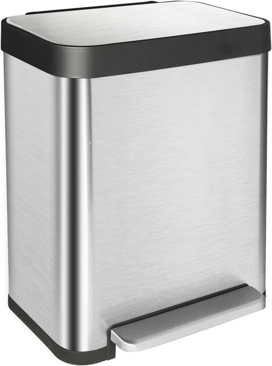 10 Gallon Stainless Steel Trash Can with Removable Inner Bucket, Soft Close Lid, and Hands-Free Foot Pedal - Modern Kitchen Waste Bin