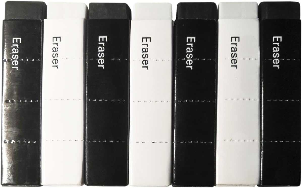 White and Black Erasers 7 Pack Pencil Erasers Cuboid Erasers for Kids Bulk for Students School Supplies Office Prize Gifts (White and Black)