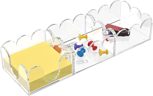 YAGELI Magnetic 3-in-1 Acrylic Sticky Note Holder Dispenser | Modern Desktop Organizer for 3x3 Post It Notes & Memo Pads with Non-Slip Base | for Productive Workspace at Office, Home or School | Clear