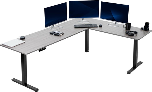 VIVO Electric Corner L-Shaped 84 x 63 in Standing Desk, Memory Height Adjustment, Dark Gray Top Black Frame, DESK-E3CTBG-84