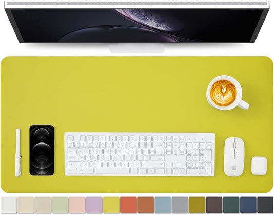 Leather Desk Mat - Non-Slip PU Desk Pad for Office and Home - Desk Organization and Accessories - Ideal for Large Mouse Pad and Desk Mats on Top of Desks (Lemon Yellow,31.5"x 15.7")