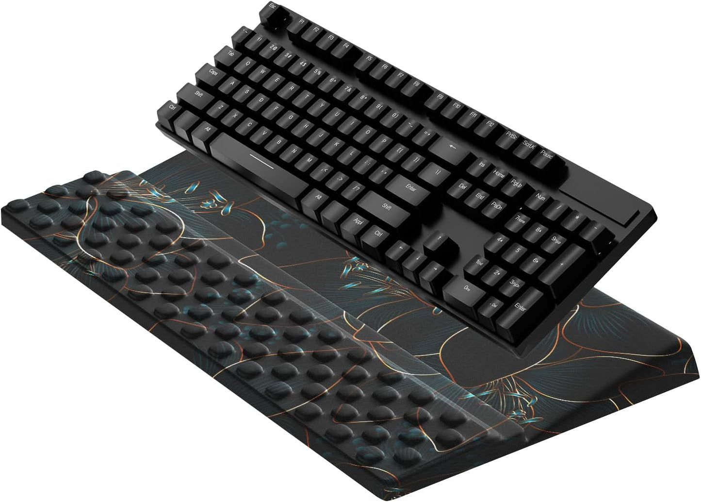 Computer Keyboard Stand with Wrist Rest,Comfy Ergonomic Tilted Keyboard Holder,Keyboard Tray Support for Office Home (Green Flowers)