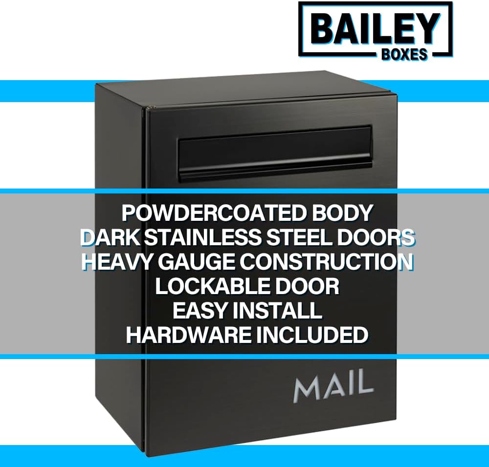 Wall-Mounted Modern Locking Mailbox from Bailey Boxes: Enhance Your Home with The Franklin - 15.75" H x 11.75" W x 7.5" D. Elevate Your Space with This Stylish and Secure Addition.