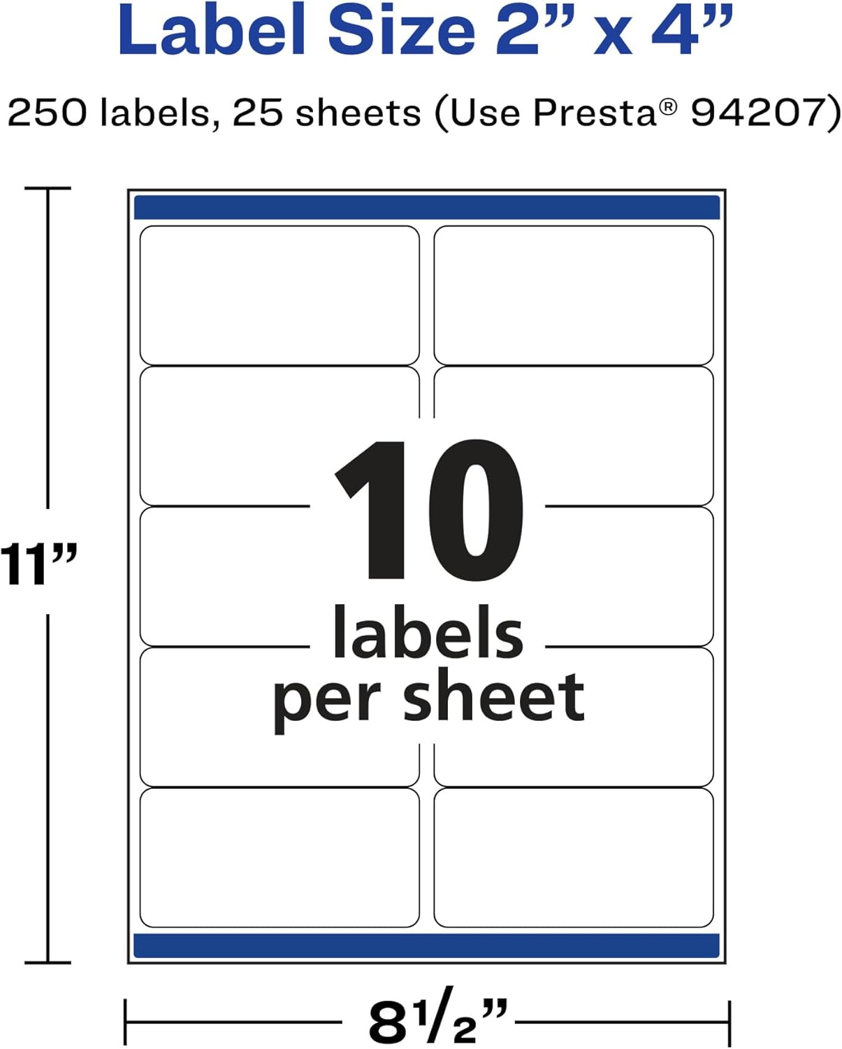 Avery Matte White Rectangle Labels, Sure Feed Technology, 2" x 4", 250 Matte White Printable Labels