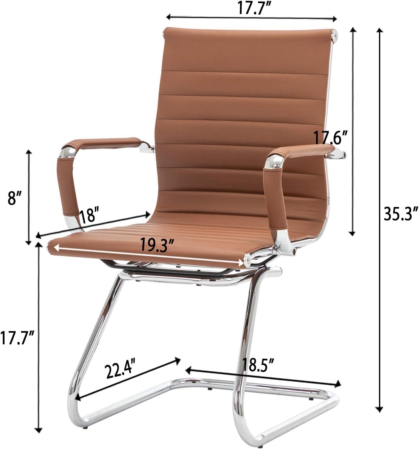 Office Desk Chair No Wheels Set of 4 PU Leather Computer Chairs Mid Back Guest Chairs for School Reception Conference Waiting Room, Cafe