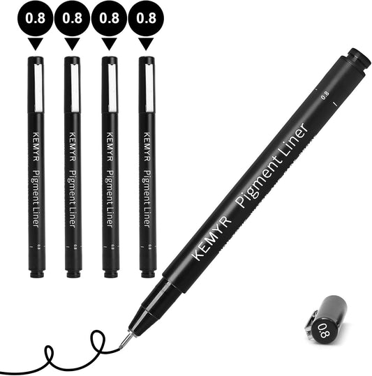 4 Micro Fine liner Drawing Art Pens Calligraphy Pens: 0.8mm Size Black Art supplies Waterproof Archival Black Ink Markers For Artists,Use for Professional Watercolor,Sketching