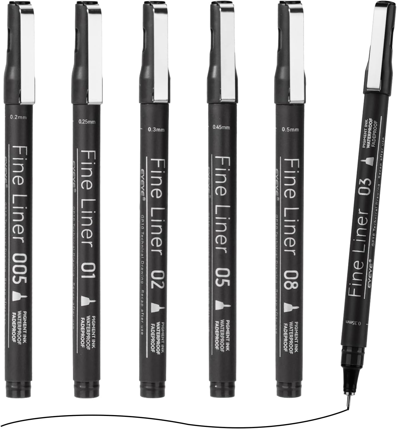 EYEYE Micro Pen Black Drawing Art Pens,0.2/0.25/0.3/0.35/0.45/0.5mm Archival Pens Waterproof Ink Set Artist Supplies Archival Inking Markers Sketch Outline Pen