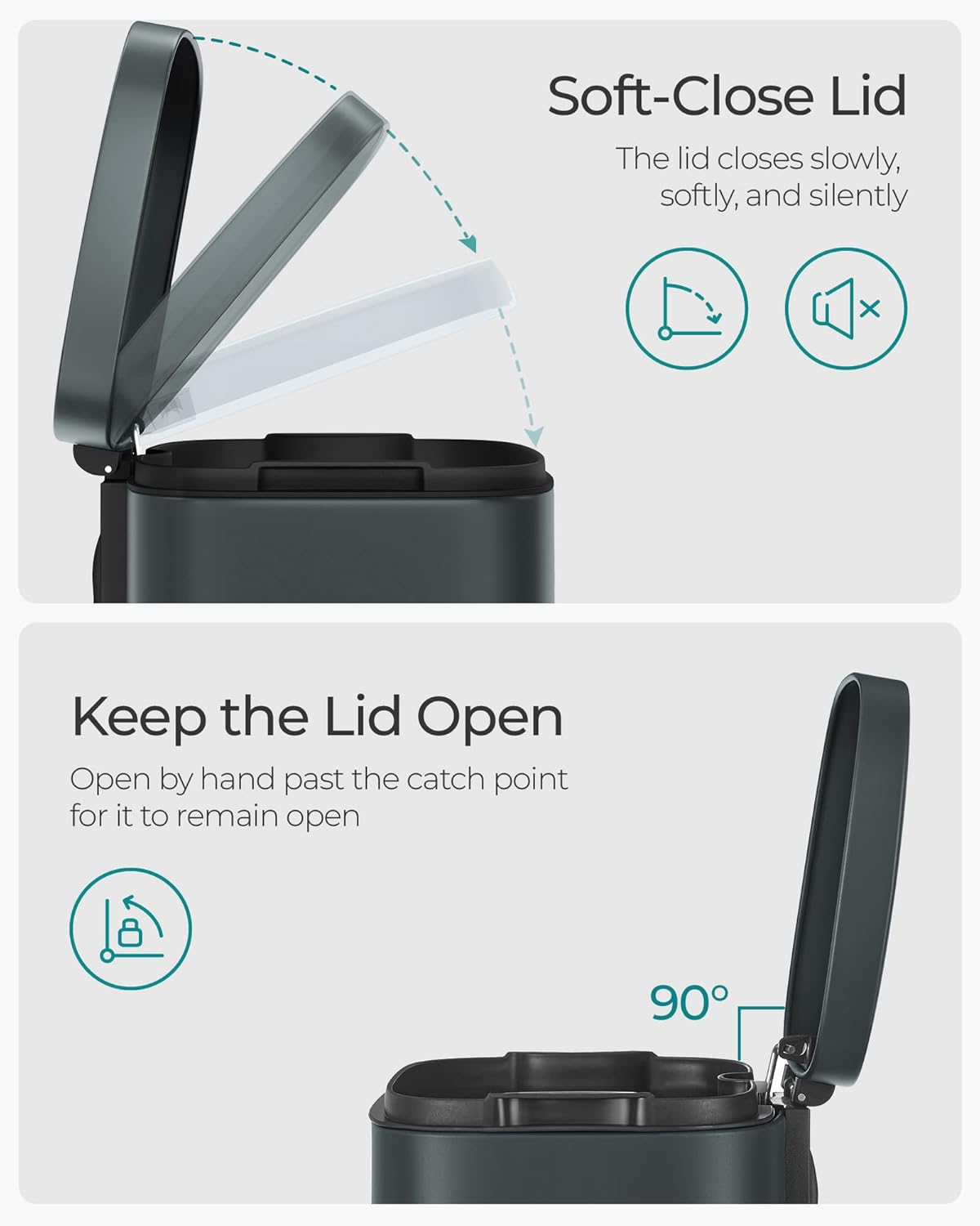 SONGMICS Trash Can with Lid, 8 Gallon Garbage Can, Stainless Steel Small Waste Bin with Step Pedal and Inner Bucket, Soft Close, Kitchen, Greenish Gray ULTB102G01