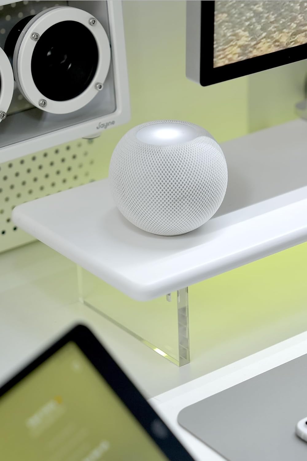 Bamboo Monitor Stand Riser with Acrylic Legs for Desk,31.5 Inches Desktop Shelf Supports for PC Computer Monitor, Laptops, Printer, Speakers (White)