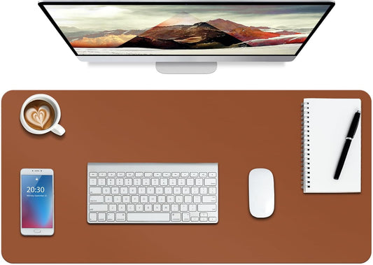 Boutilon Leather Desk Pad Protector,Non-Slip Mouse Pad,Laptop Desk Pad,Office Mouse Mat,Waterproof Leather Desk Blotter,Desk Writing Pad for Office and Home (S-Brown,24"x 14")