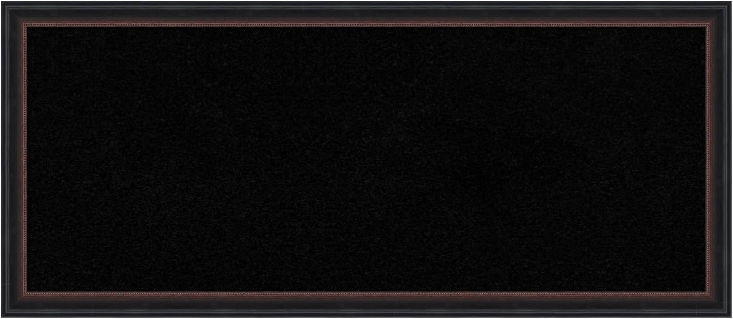 Amanti Art Black Cork Board for Wall, 14x32 Vision Board with Black Wood Frame, Medium Corkboard Office Decor for Home Organization, Casual Corkboard Pinboard to Display Items for Home Organization