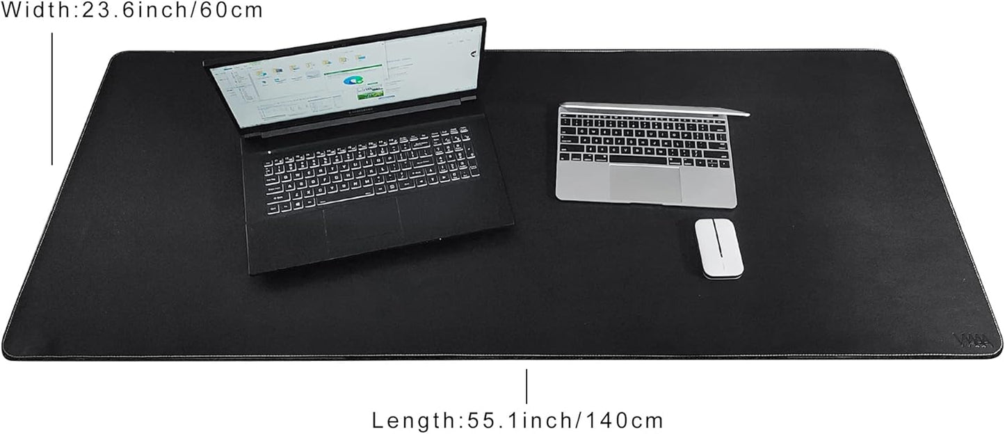 Vyaaa PU Leather Desk Mat, 55" x 24" Large Mouse Pad, Waterproof Extra Large Desk Mat, Desk Mats on top of Desks for Home or Office (Black)