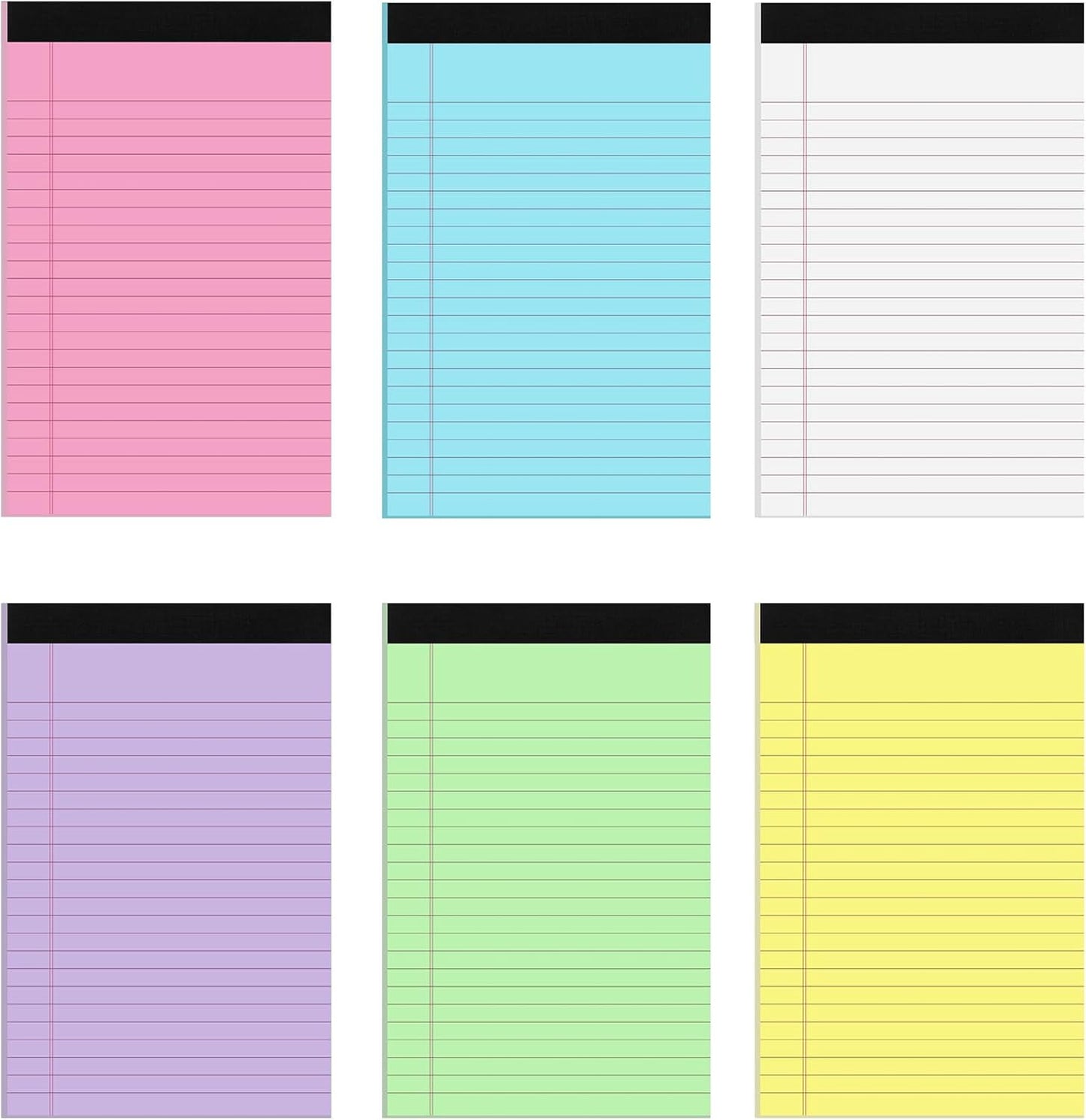 6 Packs Legal Pads 5x8, Totally 180 Sheets Colored Legal Pads 5x8 College Ruled Writing Pads Small Note Pads 30 Sheets/Pad Tablets Lined Notepad for School, Office, To-Do Lists