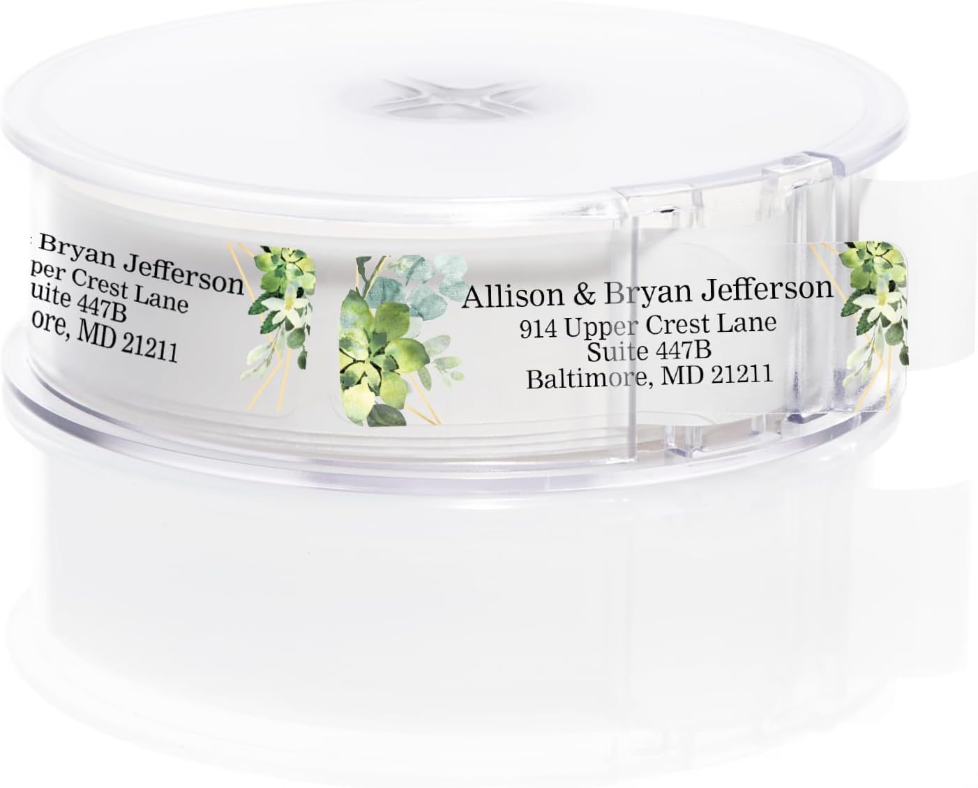 Clear Floral Greenery Rolled Address Labels / 250 Personalized Return Address Labels/Custom Address Stickers in Elegant Plastic Dispenser Greenery