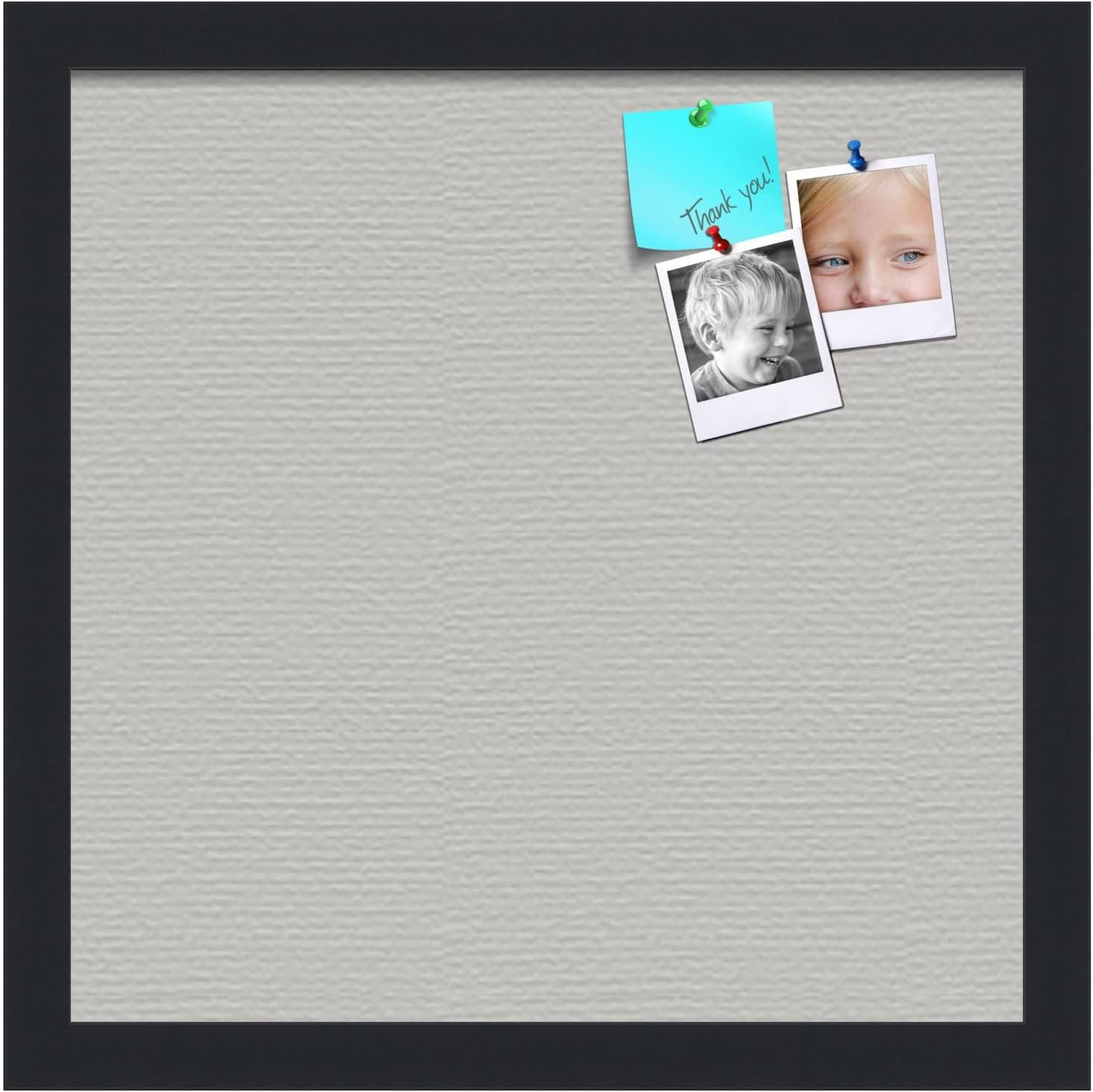 PinPix 14x14 Inch Cork Bulletin Board. This Decorative Framed Pin Board Comes with Light Stone Design and a Satin Black Frame. Ideal for Home Office Decor or Message Board (PinPix-1809)