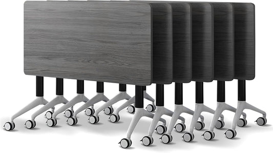 Conference Room Table with Flip-Top Design for Dynamic Meetings, Business Table Computer Desk with Heavy-Duty Frame,Foldable Seminar Meeting Tables for Home Office (6, B, 55.1IN)