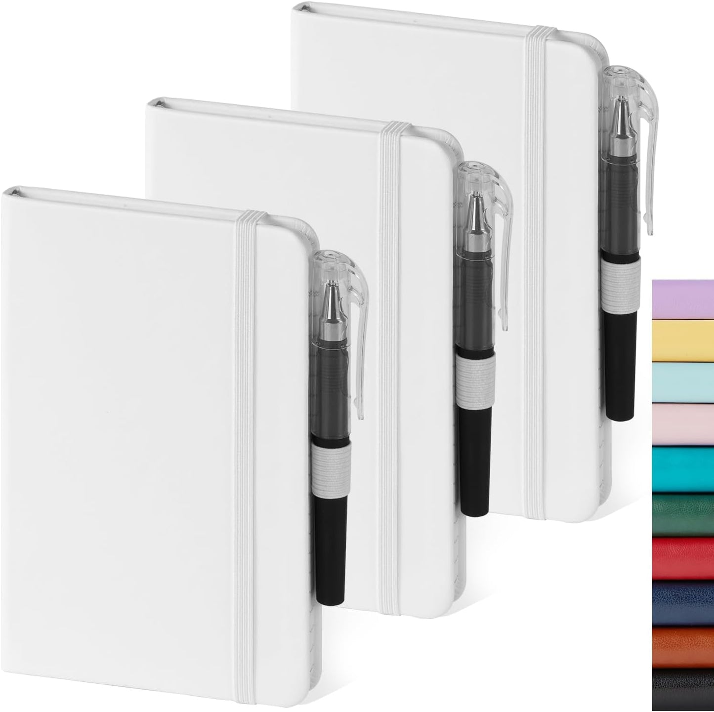 Small Notebook Pocket Size Journal 3.7" x 5.7" (3 Pack), A6 Mini Notepad with Pen, Small Leather Note Book, 100gsm Lined paper, 408 Pages, White