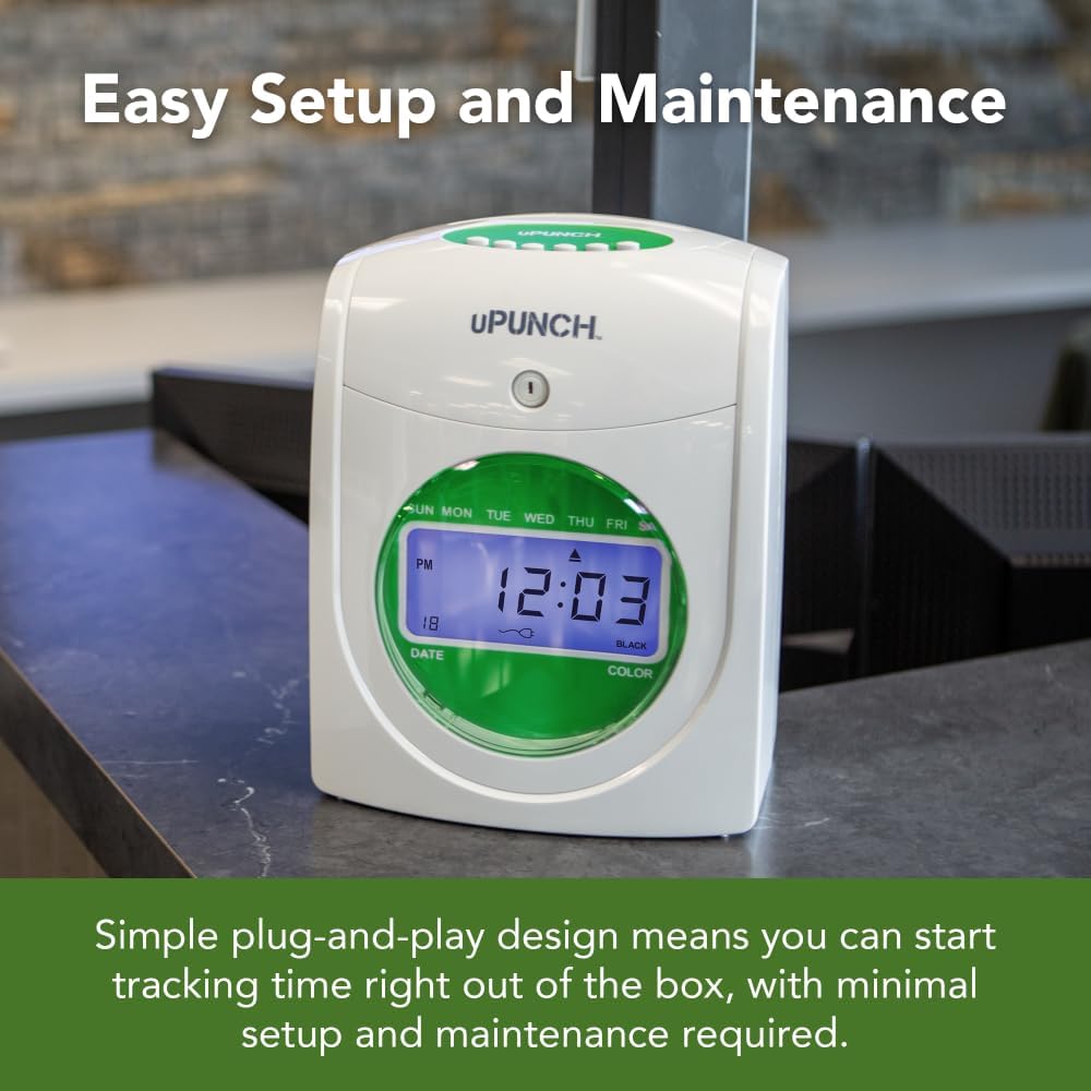 uPunch HN3500 Advanced Time Clock Bundle for Small Business: Complete Employee Time Tracking System with 100 Time Cards, 2 Racks, 2 Ribbons, and 6 Keys