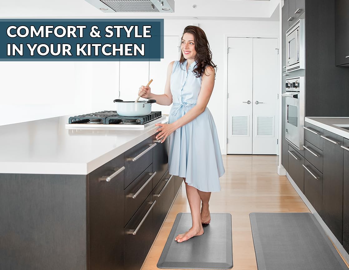 ComfiLife Anti Fatigue Floor Mat – 3/4 Inch Thick Kitchen Mats for Floor, Standing Desk Mat, Kitchen Rug – Comfort at Home, Office – Durable – Stain Resistant – Non-Slip Bottom (24" x 70", Gray)