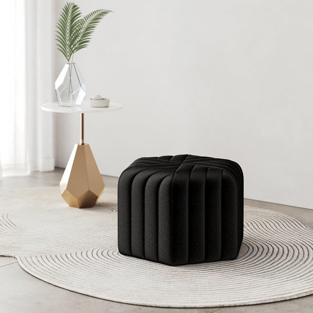 homary 18.5" Hexagonal Pouf Ottoman Upholstered, Velvet Footrest Rest Stools Modern Sofa Footrest Entryway Shoe Changing Stool, Low Coffee Table Footstool for Living Room/Bedroom/Entrway-Black
