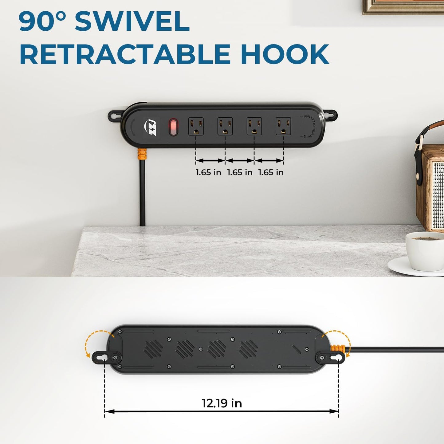 Outdoor Power Strip Weatherproof, 7-in-1 Surge Protector with 4 Wide Outlets 2USB A and 1USB C,1875W/15A, 10FT Flat Plug Multi-Plug Outdoor Extension Cord Waterproof for Indoor Outdoor, UL FCC Listed