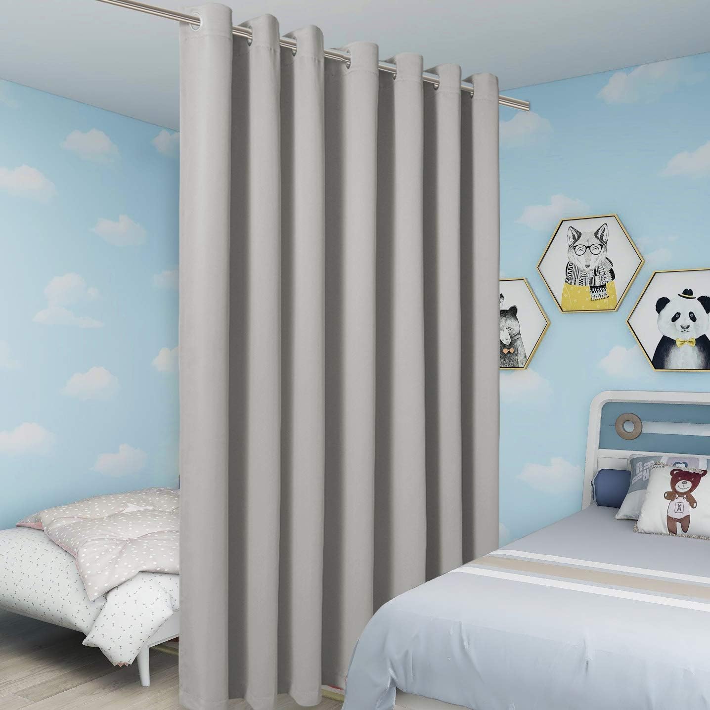 BONZER Room Divider Curtain Total Privacy Wall Wide Grommet Room Darkening Curtains for Patio Sliding Glass Door, 96L x 108W Inch (8L x 9W ft), 1 Panel, Silver