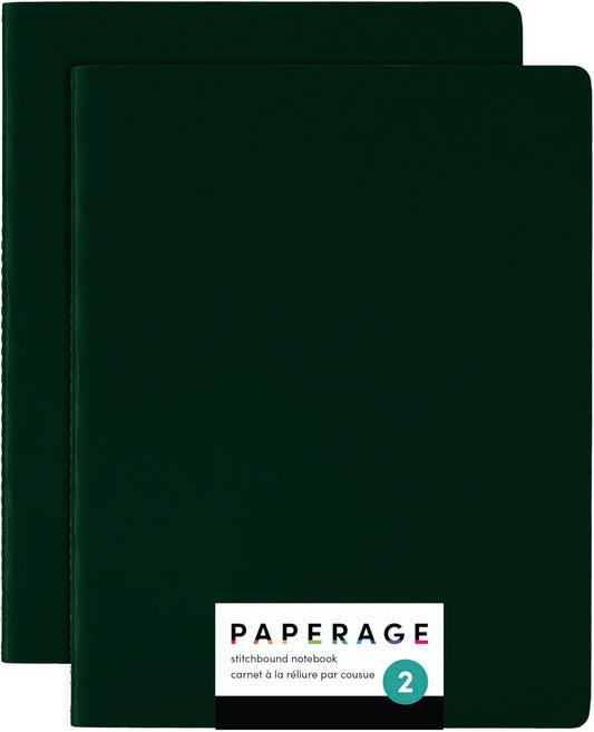 PAPERAGE Soft Cover Blank Journal Notebook, 2 Pack, (Dark Green), 100 Pages, Large 7.5 inches x 9.5 inches, Ideal for Sketch Book, Note Taking & Travel Journal