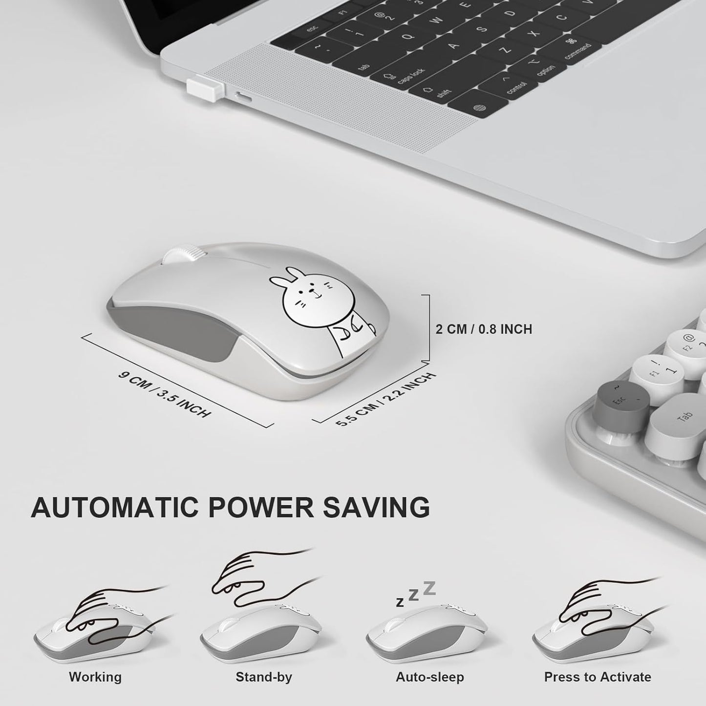 FOPETT Wireless Keyboard and Mouse Cute Mouse and Keyboard 2.4G Wireless Keyboards with Colorful 68 Keys Typewriter Retro Round Keycap for PC, Laptop,Tablet,Computer Windows - Grey Colorful