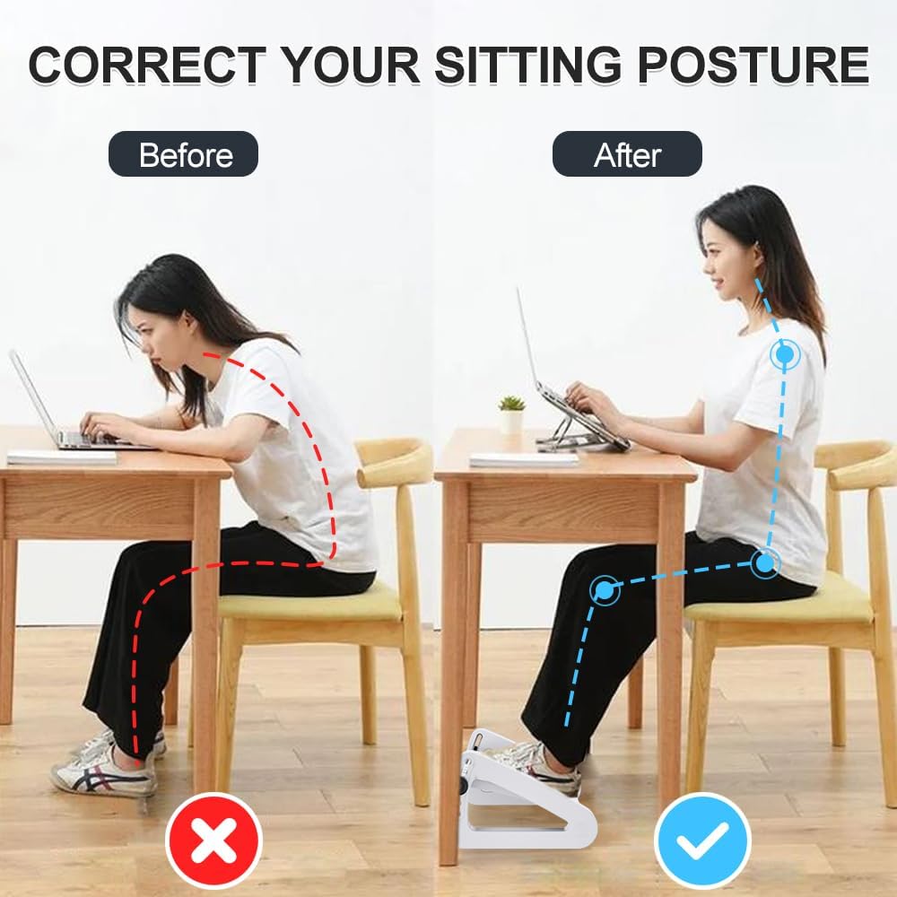 Foot Rest for Under Desk At Work - Six Heights Adjustable Under Desk Footrest - Ergonomic Foot Stools for Under Office Desks - Desks Foot Rest with Massage Rollers - Leg Rest for Chair (White)