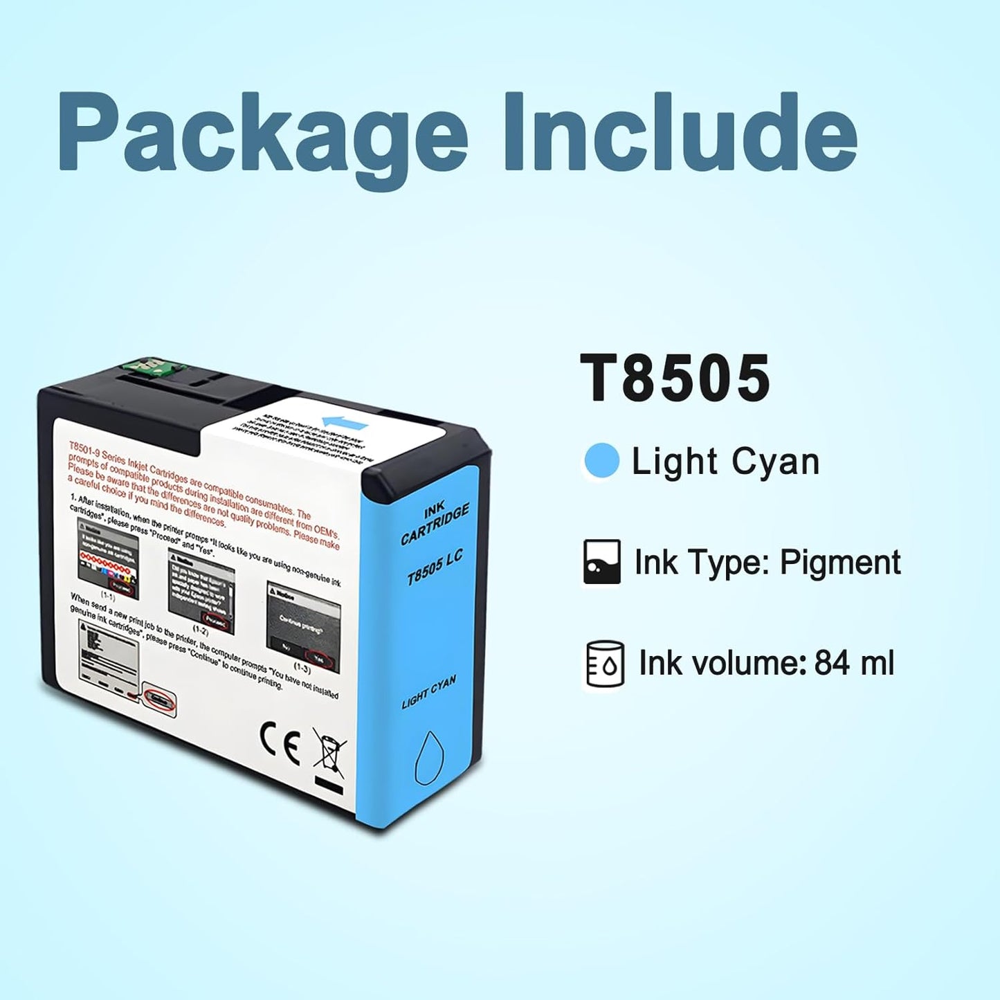 T850 Ink Cartridge T8505 T850500 Remanufactured Work for SureColor P800 (1-Pack, Light Cyan)