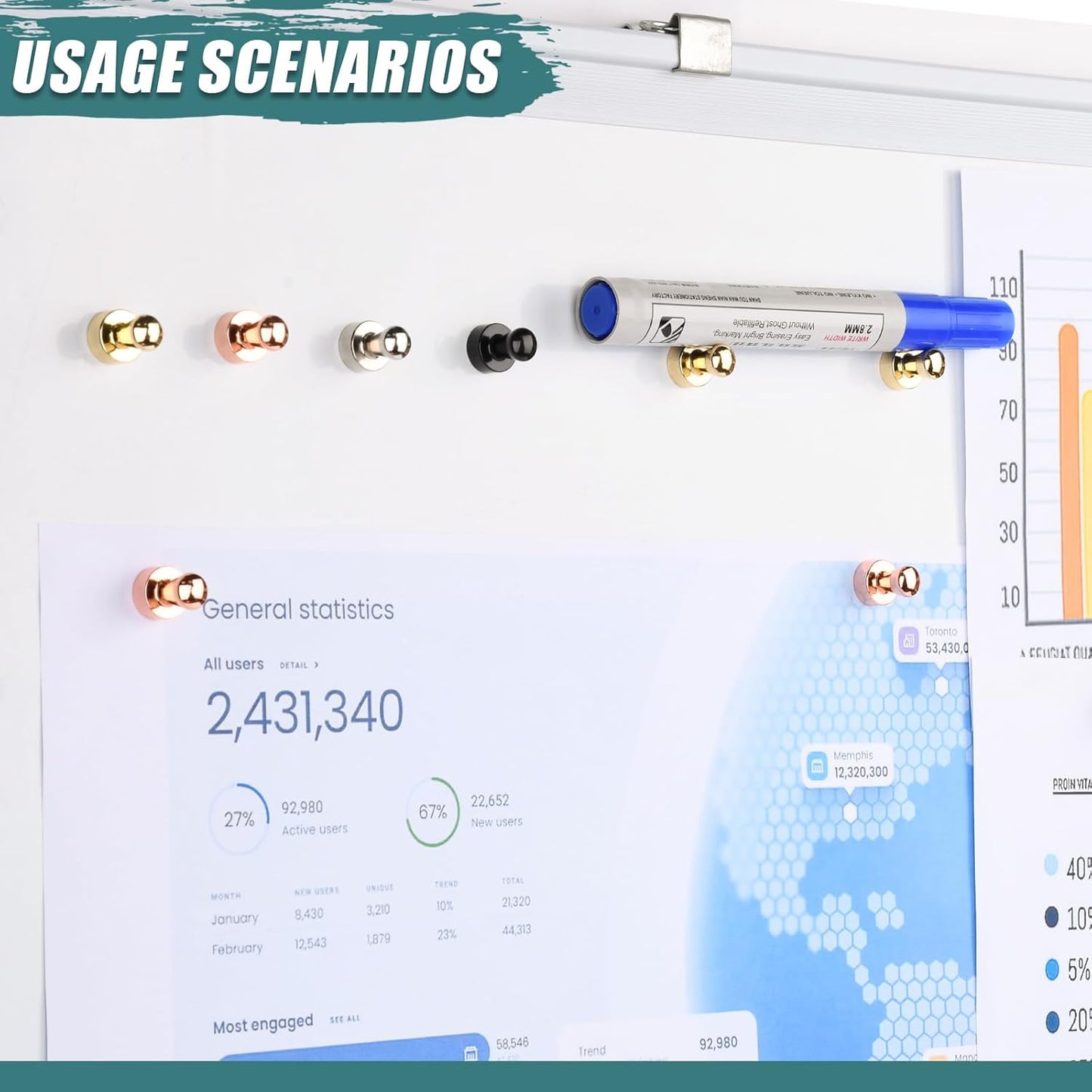 22 Pack Fridge Magnets Strong Magnets for Whiteboard, Push Pin Refrigerator Magnet Small Strong Rare Earth Magnets Neodymium Magnet for Office, Classroom, Kitchen, Home, Gold