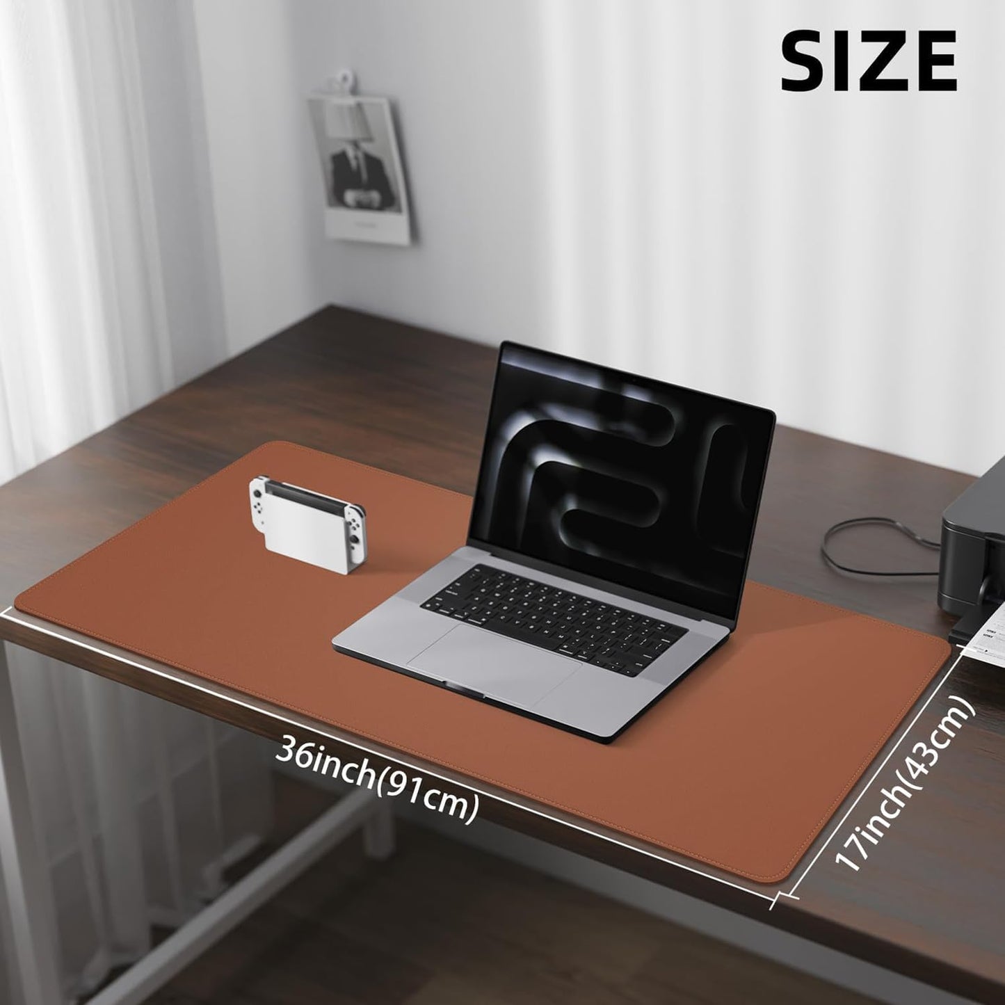 Large Desk Mouse Pad Protector, Stitched Locking Edge Non-Slip PU Leather Desk Mat Laptop Table Pad Blotter, Waterproof Durable Writing Pad for Office and Home (Brown, 90 x 43cm)